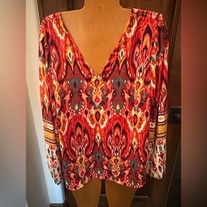 Belle Kim Gravel size large v-neck long sleeve multi color bright abstract top